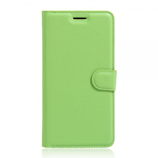 Alcatel OneTouch Pop 4+ Klassische Leder Case Hülle mit Litchitextur und Kreditkartenslots - grün