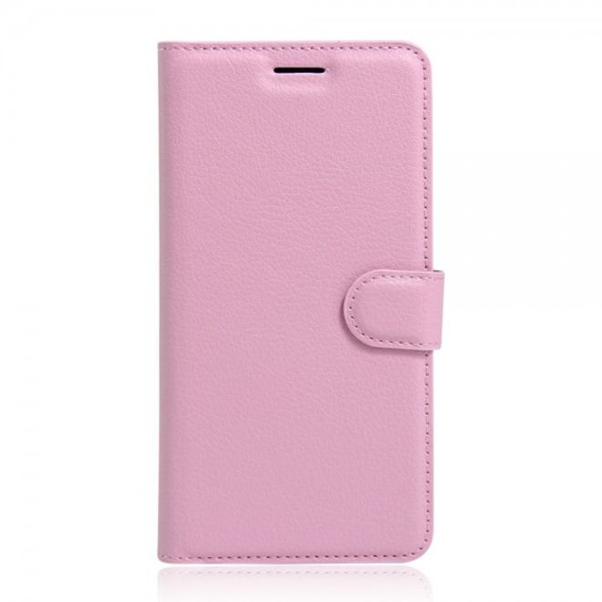 Alcatel OneTouch Pop 4+ Klassische Leder Case Hülle mit Litchitextur und Kreditkartenslots - pink