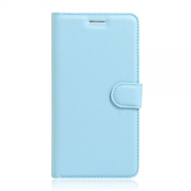 Alcatel OneTouch Pop 4+ Klassische Leder Case Hülle mit Litchitextur und Kreditkartenslots - hellblau