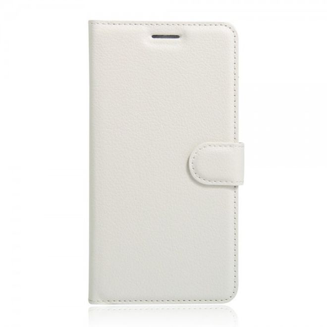Alcatel OneTouch Pop 4+ Klassische Leder Case Hülle mit Litchitextur und Kreditkartenslots - weiss
