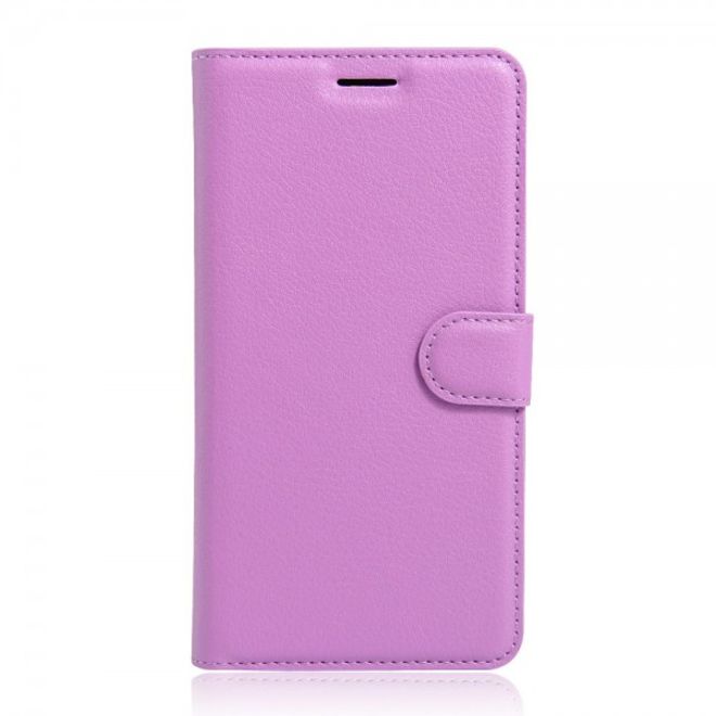 Alcatel OneTouch Pop 4+ Klassische Leder Case Hülle mit Litchitextur und Kreditkartenslots - purpur