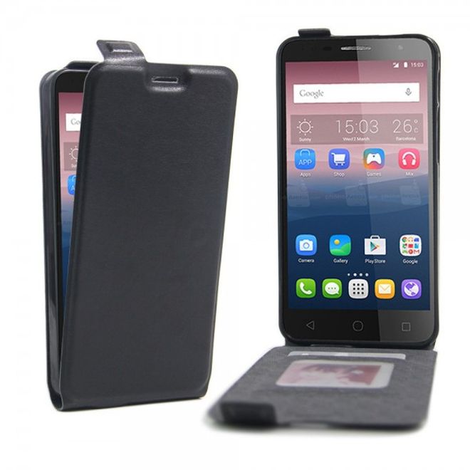 Alcatel OneTouch Pop 4+ Vertikale Leder Flip Case Hülle - schwarz