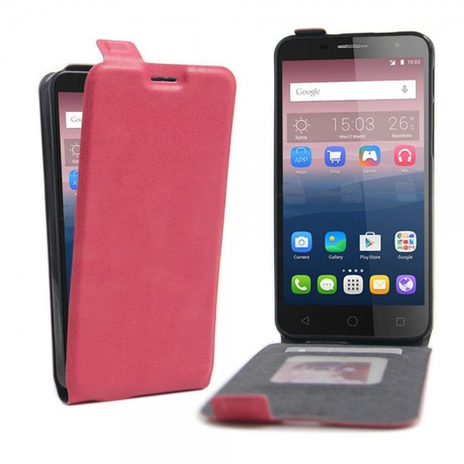 Alcatel OneTouch Pop 4+ Vertikale Leder Flip Case Hülle - rosa