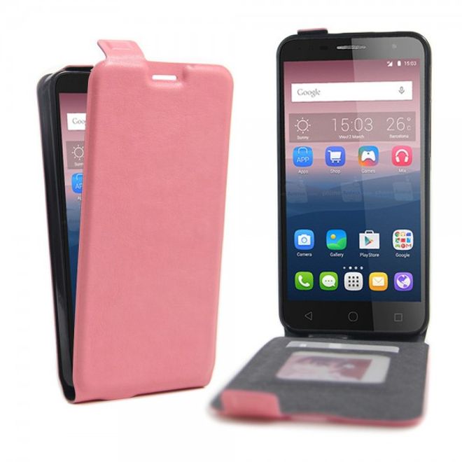 Alcatel OneTouch Pop 4+ Vertikale Leder Flip Case Hülle - pink