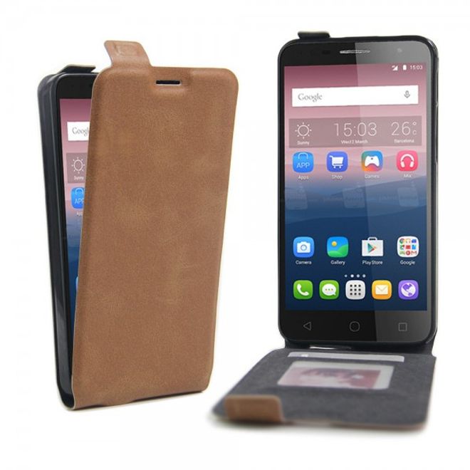 Alcatel OneTouch Pop 4+ Vertikale Leder Flip Case Hülle - braun
