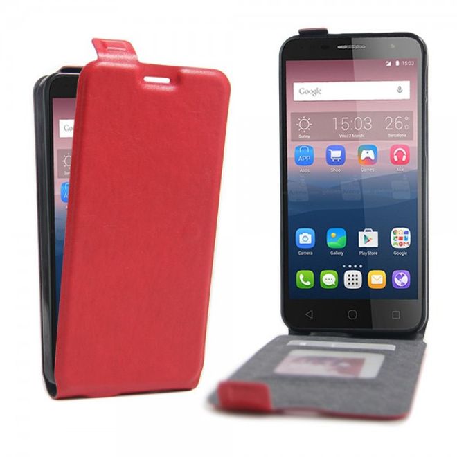 Alcatel OneTouch Pop 4+ Vertikale Leder Flip Case Hülle - rot