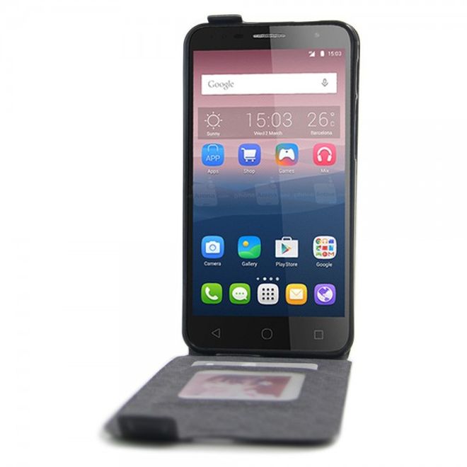 Alcatel OneTouch Pop 4+ Vertikale Leder Flip Case Hülle - schwarz