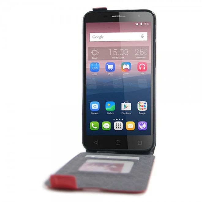 Alcatel OneTouch Pop 4+ Vertikale Leder Flip Case Hülle - rot