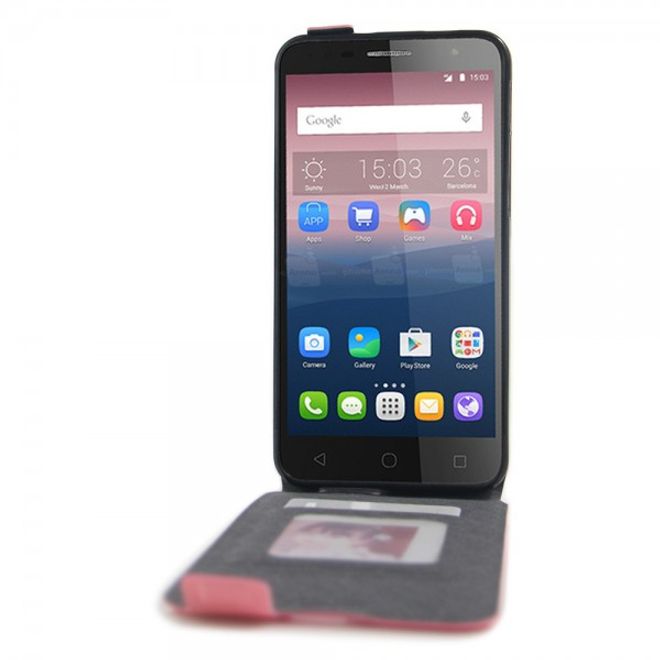 Alcatel OneTouch Pop 4+ Vertikale Leder Flip Case Hülle - pink