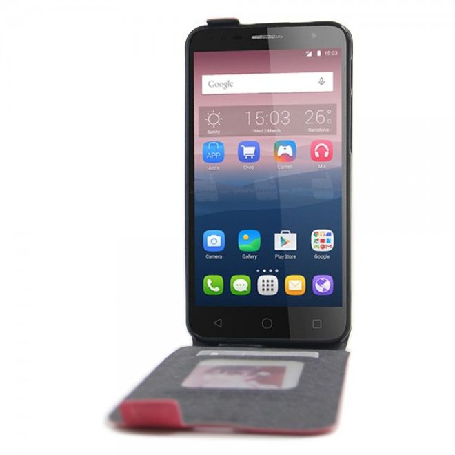 Alcatel OneTouch Pop 4+ Vertikale Leder Flip Case Hülle - rosa
