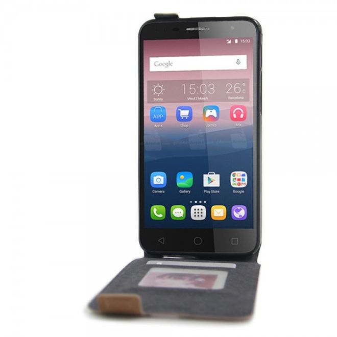 Alcatel OneTouch Pop 4+ Vertikale Leder Flip Case Hülle - braun