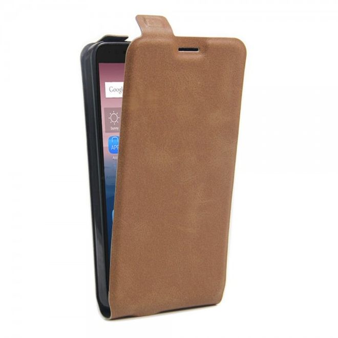 Alcatel OneTouch Pop 4+ Vertikale Leder Flip Case Hülle - braun