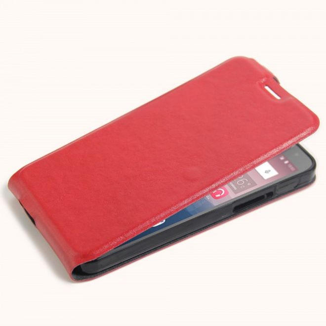 Alcatel OneTouch Pop 4+ Vertikale Leder Flip Case Hülle - rot
