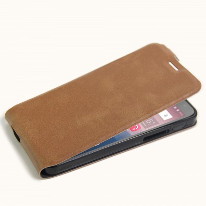 Alcatel OneTouch Pop 4+ Vertikale Leder Flip Case Hülle - braun