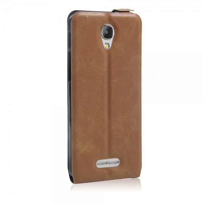 Alcatel OneTouch Pop 4+ Vertikale Leder Flip Case Hülle - braun