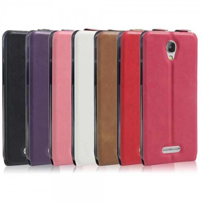 Alcatel OneTouch Pop 4+ Vertikale Leder Flip Case Hülle - schwarz
