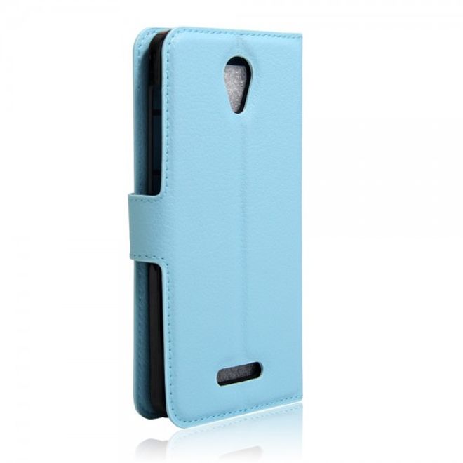 Alcatel OneTouch Pop 4 Zeitlose Leder Case Hülle mit Litchitextur und Standfunktion - hellblau