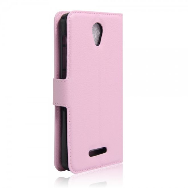 Alcatel OneTouch Pop 4 Zeitlose Leder Case Hülle mit Litchitextur und Standfunktion - pink