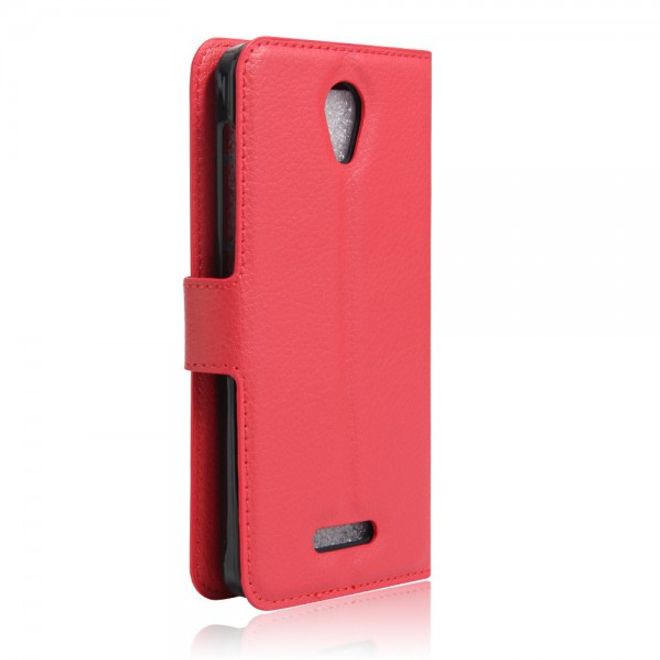 Alcatel OneTouch Pop 4 Zeitlose Leder Case Hülle mit Litchitextur und Standfunktion - rot