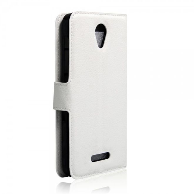 Alcatel OneTouch Pop 4 Zeitlose Leder Case Hülle mit Litchitextur und Standfunktion - weiss