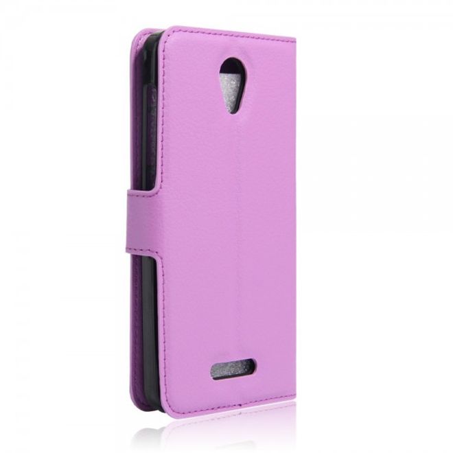 Alcatel OneTouch Pop 4 Zeitlose Leder Case Hülle mit Litchitextur und Standfunktion - purpur