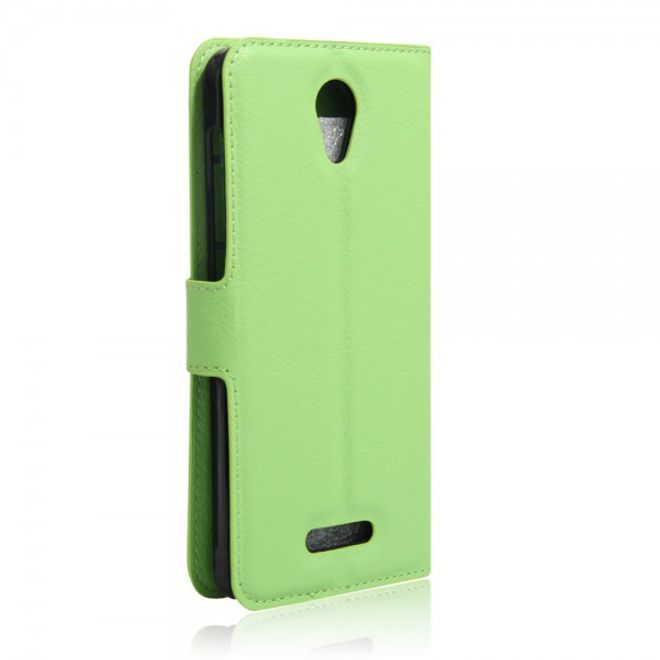 Alcatel OneTouch Pop 4 Zeitlose Leder Case Hülle mit Litchitextur und Standfunktion - grün
