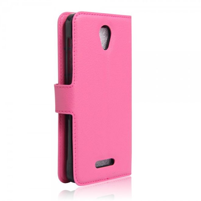 Alcatel OneTouch Pop 4 Zeitlose Leder Case Hülle mit Litchitextur und Standfunktion - rosa