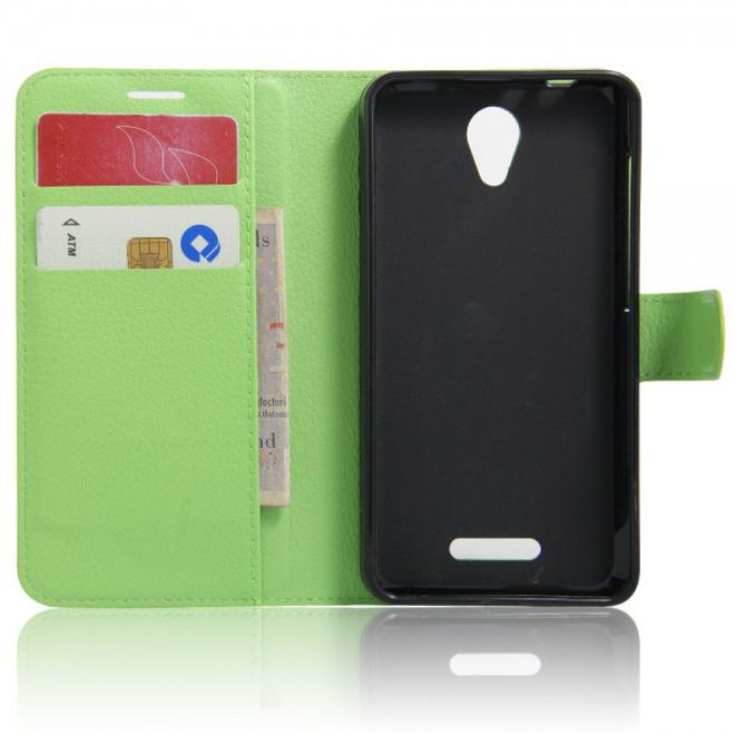 Alcatel OneTouch Pop 4 Zeitlose Leder Case Hülle mit Litchitextur und Standfunktion - grün