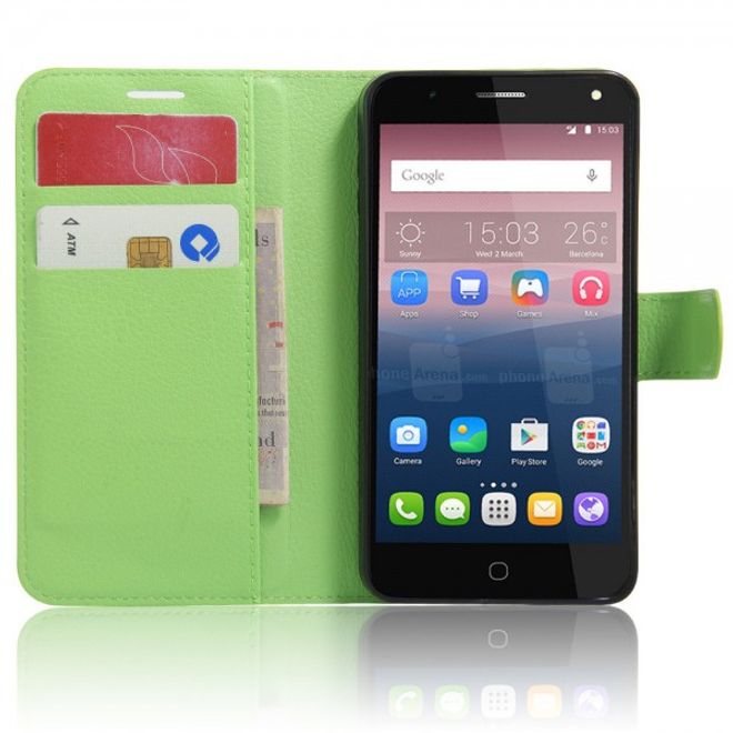 Alcatel OneTouch Pop 4 Zeitlose Leder Case Hülle mit Litchitextur und Standfunktion - grün