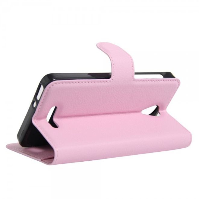 Alcatel OneTouch Pop 4 Zeitlose Leder Case Hülle mit Litchitextur und Standfunktion - pink
