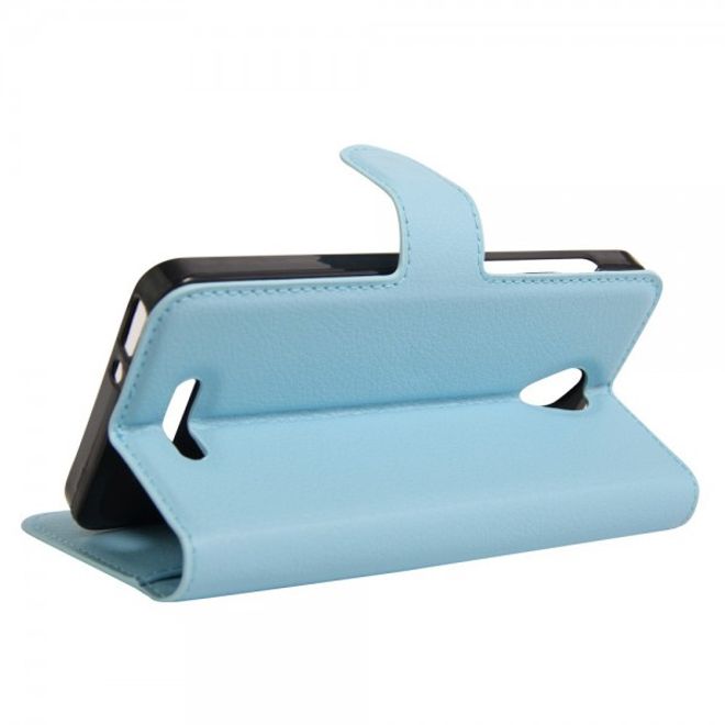Alcatel OneTouch Pop 4 Zeitlose Leder Case Hülle mit Litchitextur und Standfunktion - hellblau