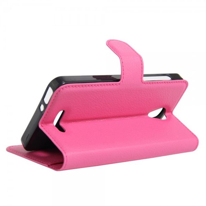Alcatel OneTouch Pop 4 Zeitlose Leder Case Hülle mit Litchitextur und Standfunktion - rosa
