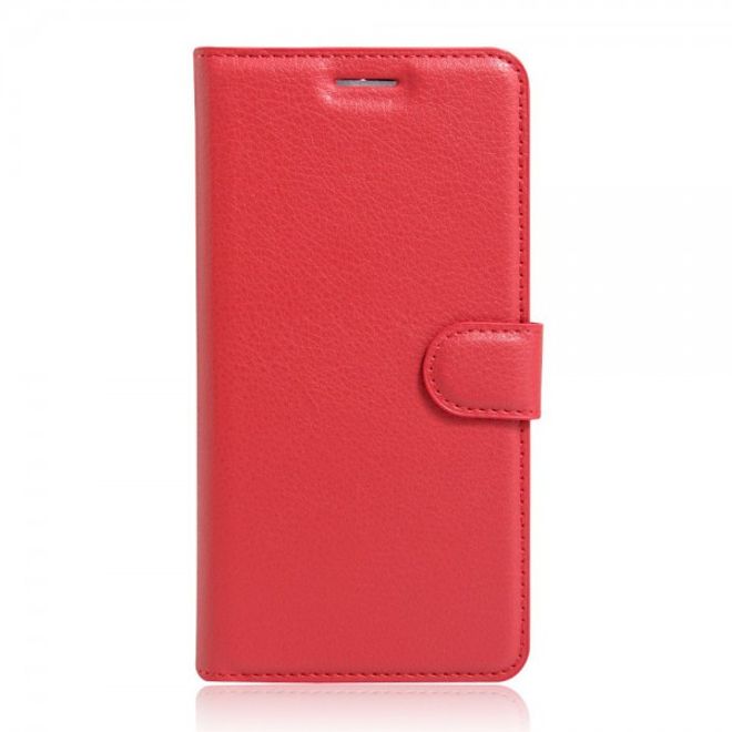 Alcatel OneTouch Pop 4 Zeitlose Leder Case Hülle mit Litchitextur und Standfunktion - rot