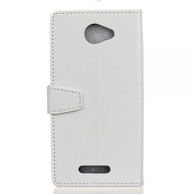 Alcatel OneTouch Pop 4S Schicke Crazy Horse Leder Case Hülle mit Standfunktion - weiss