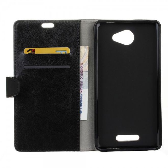 Alcatel OneTouch Pop 4S Schicke Crazy Horse Leder Case Hülle mit Standfunktion - schwarz