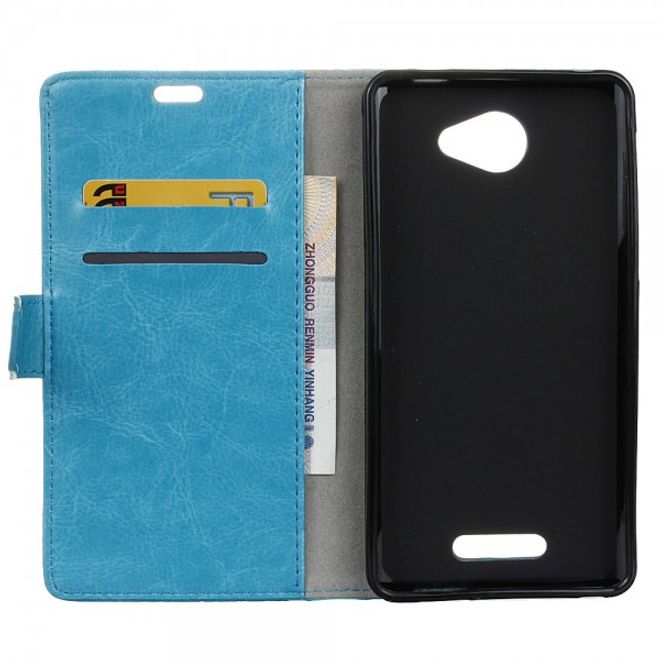 Alcatel OneTouch Pop 4S Schicke Crazy Horse Leder Case Hülle mit Standfunktion - blau