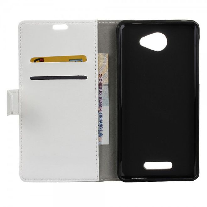 Alcatel OneTouch Pop 4S Schicke Crazy Horse Leder Case Hülle mit Standfunktion - weiss