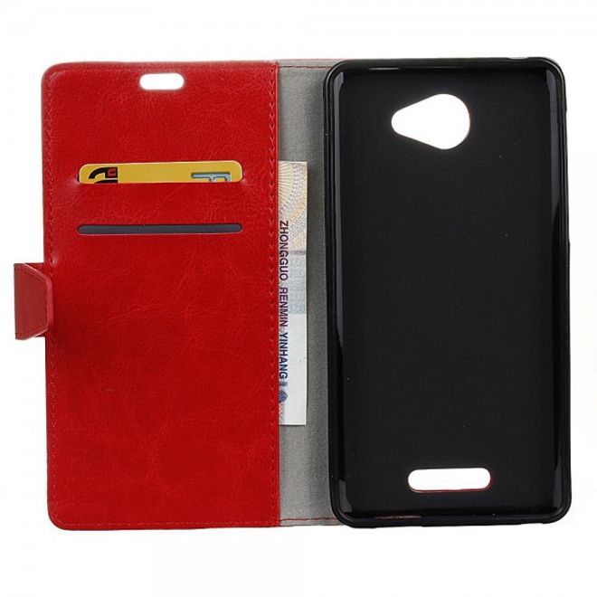 Alcatel OneTouch Pop 4S Schicke Crazy Horse Leder Case Hülle mit Standfunktion - rot