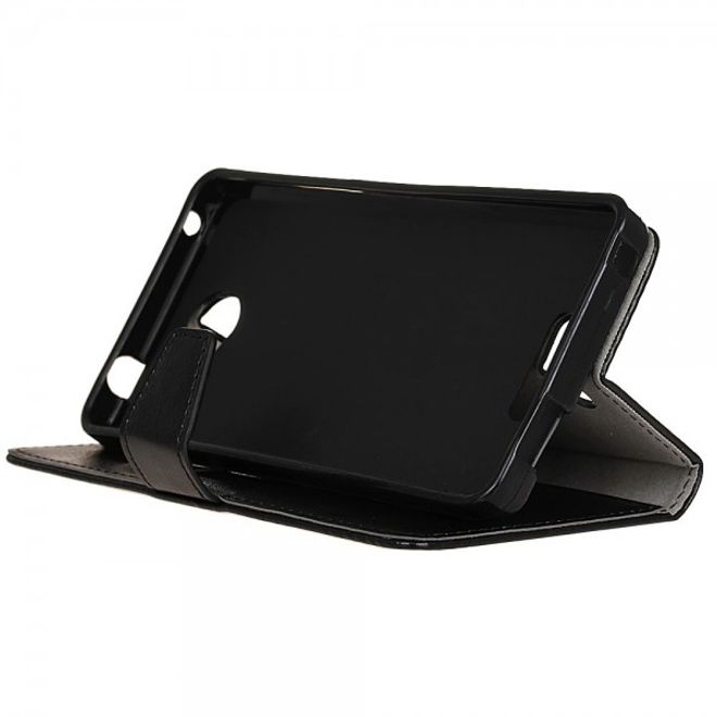 Alcatel OneTouch Pop 4S Schicke Crazy Horse Leder Case Hülle mit Standfunktion - schwarz