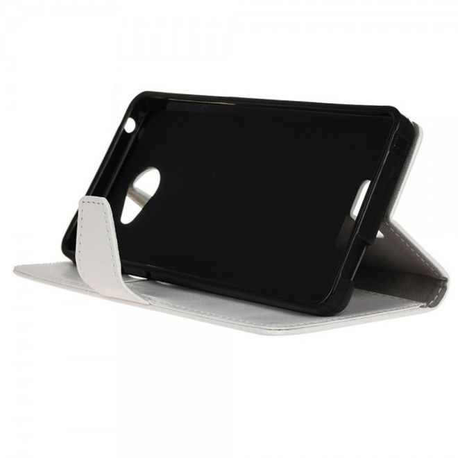 Alcatel OneTouch Pop 4S Schicke Crazy Horse Leder Case Hülle mit Standfunktion - weiss