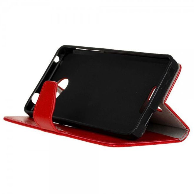 Alcatel OneTouch Pop 4S Schicke Crazy Horse Leder Case Hülle mit Standfunktion - rot