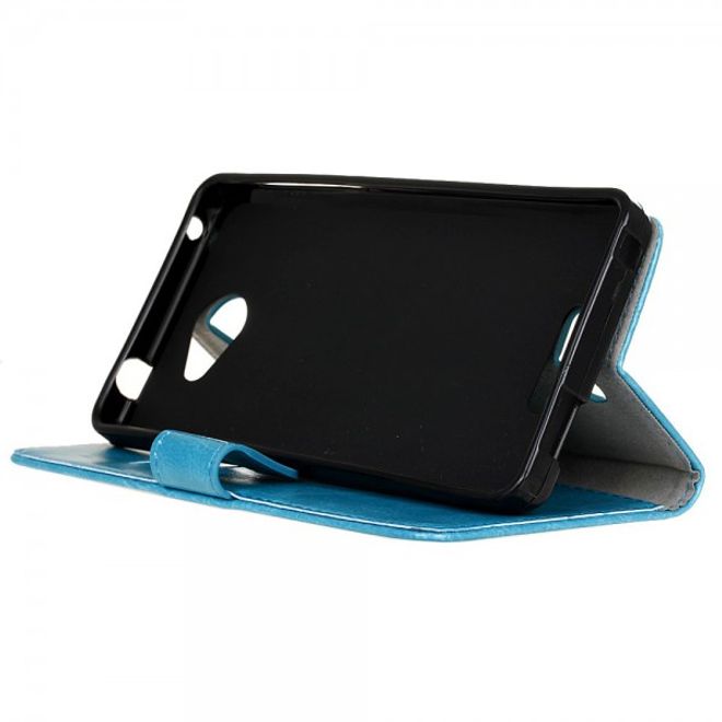 Alcatel OneTouch Pop 4S Schicke Crazy Horse Leder Case Hülle mit Standfunktion - blau