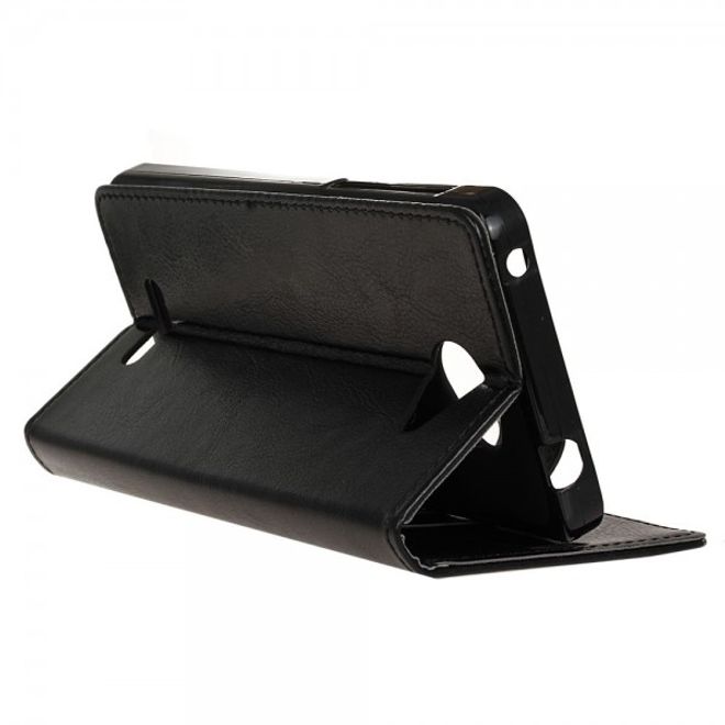 Alcatel OneTouch Pop 4S Schicke Crazy Horse Leder Case Hülle mit Standfunktion - schwarz