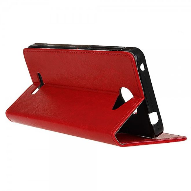 Alcatel OneTouch Pop 4S Schicke Crazy Horse Leder Case Hülle mit Standfunktion - rot
