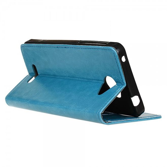 Alcatel OneTouch Pop 4S Schicke Crazy Horse Leder Case Hülle mit Standfunktion - blau