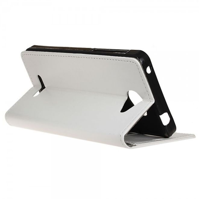 Alcatel OneTouch Pop 4S Schicke Crazy Horse Leder Case Hülle mit Standfunktion - weiss