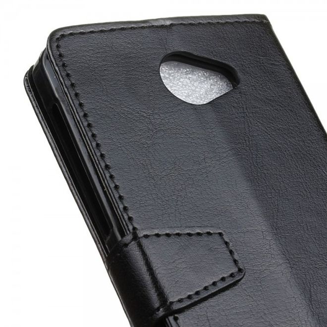 Alcatel OneTouch Pop 4S Schicke Crazy Horse Leder Case Hülle mit Standfunktion - schwarz