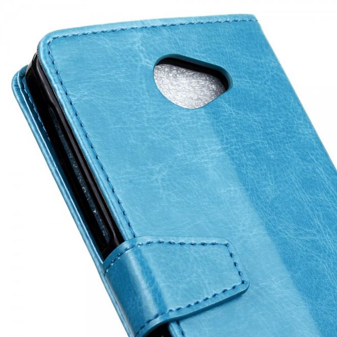 Alcatel OneTouch Pop 4S Schicke Crazy Horse Leder Case Hülle mit Standfunktion - blau