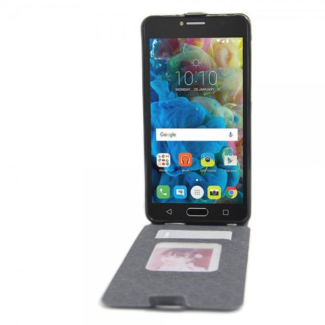 Alcatel OneTouch Pop 4S Vertikale Crazy Horse Leder Cover Handyhülle - schwarz