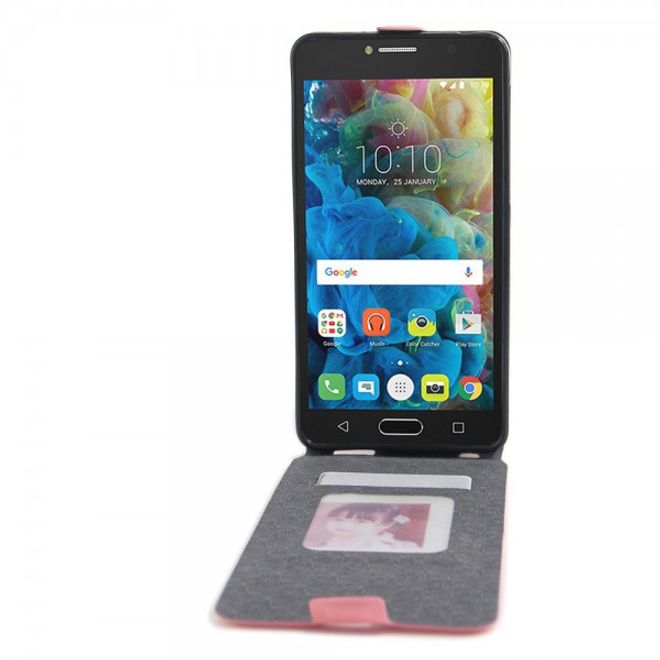Alcatel OneTouch Pop 4S Vertikale Crazy Horse Leder Cover Handyhülle - pink